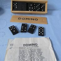 Reisespiel Spiel Domino 28 schwarze Holzsteine + Holzschachtel NEU