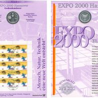 Numisblatt Deutschland 10 Mark 2000, 15,5 g. mit Briefmarkenkleinbogen