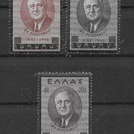 22) Griechenland 1945 F.D. Roosevelt Mi. Nr. 509/11 kpl. Satz ungebraucht