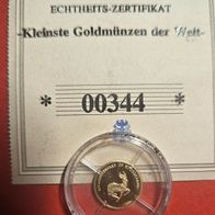 Kleinste Goldmünze der Welt 0,5g Gold (585) - Springbock PP