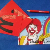 McDonalds Ronald Autogrammkarte und lackierter Bleistift, dazu 2 "Zaubermalbücher"