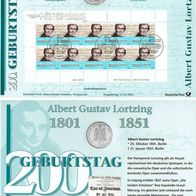 Numisblatt Nr.1/2001 BRD 10 Mark 2001 Lortzing mit Briefmarkenbogen/Ersttagsstempel