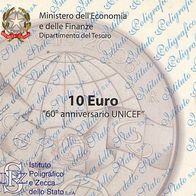 Italien Silber 10 Euro 2006 "60 Jahre UNICEF Kinderhilfswerk" Rar !!