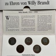 1994... Münzsatz WILLI BRANDT...5 mal 2 DM...5 Prägestätten... bankfrisch in Mappe