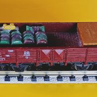 Minitrix 3169, offener Güterwagen, verklebte Ladung, wenig bespielt, nur 1971, gut