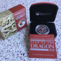Lunar II Drache 2012 - 1oz Silber 999 PP - Farbig, Color