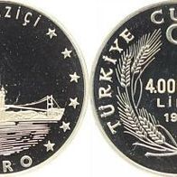 Türkei Silber PP 4 000 000 Lira 1999 Türkei in Europa "BOSPORUS" Rar