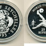 Seyschelles Silber PP/ Proof 25 Rupees 1993 Fußball WM 1994 Fallrückzieher