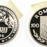 Rumänien Silber PP/ Proof 100 Lei 1996 Fußball-EM in England, Emblem, Rar