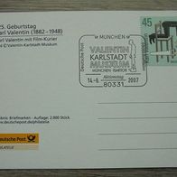 Bund Sonderkarte ESST 125. Geb. Karl Valentin München 2007