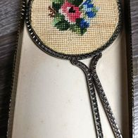 Handspiegel mit Gobelin Bild Handtasche Vintage *