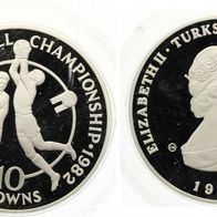 TURKS- u. CAICOS-Inseln Silber PP 10 Crowns 1982 Torwart u. Fußballspieler