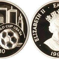Ostkaribische Staaten Silber PP 10 Dollars 1994 Fußball vor Skyline von Manhattan