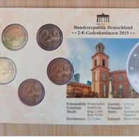 5 x 2 Euro BRD 2015 Hessen "Paulskirche, Frankf." St, Neu, OVP im Blister v. BTN