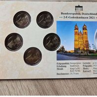 5 x 2 Euro BRD 2021 Sachsen-Anhalt "Magdeburger Dom" St, Neu, OVP im Blister v. BTN