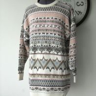 Vintage Damen Winter Long Pullover Gr 40 42 M mit Wolle pastell Strick Norweger