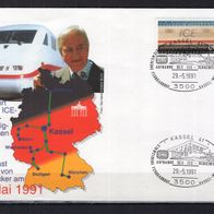 BRD / Bund 1991 Sonderbeleg Aufnahme des ICE-Verkehrs mit MiNr. 1530 Sonderstempel