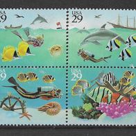 09) USA 1994 Fische Mi. Nr. 2500/03 4er Block ungestempelt