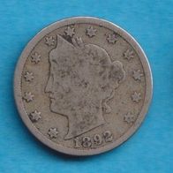 USA 5 Cents 1892 Liberty Nickel