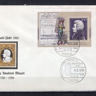 BRD / Bund 1991 Sonderbeleg Mozart-Jahr 1991 mit Block 26 ESST Kiel