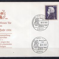 BRD / Bund 1991 Sonderbeleg Mozart-Jahr 1991 mit MiNr. 1571 Sonderstempel Kiel