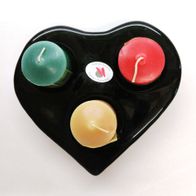 schöner alter schwerer Lauscha Kerzenhalter grünes Glas Herz mit 3 Kerzen, Handarbeit