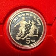 China 5 Yuan Silbermünze 1989 XIV. Fußball-Weltmeisterschaft 1990