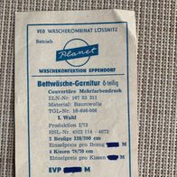 DDR, Ostalgie Etikett, Planet VEB Wäschekombinat Lössnitz