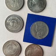 6x 5 DM Gedenkmünzen Konvolut - Friedrich d. Große, M. Luther, Archeol. Institut u.a