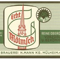 Bieretikett "Echt Mölmsch" Berg-Brauerei H. Mann KG † 1995 Mülheim an der Ruhr NRW
