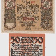 Trebnitz-Schlesien-Notgeld 25 Pf v.22.11.1918 u.50 Pf. vom 5.11.1920, 2 Sch.