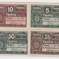 Triptis-Notgeld 5,10,25,50 Pfennig vom 1.1.1921, 4 Scheine