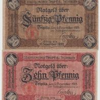 Triptis-Notgeld 10,50 Pfennig vom 5.12.1918 bis 31.12.1918, 2 Scheine 1xgebraucht