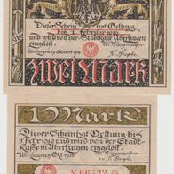 Überlingen-Notgeld 1,2 Mark vom 19.10.1918, 2 Scheine