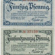 Üerdingen-Notgeld 25,50 Pfennig vom 20.2.1921, 2 Scheine