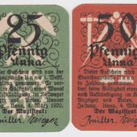 Unna-Notgeld 25,50 Pfennig, Karton vom 4.3.1920, 2 Scheine