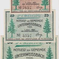 Unterweissbach-Notgeld 10,25,50 Pfennig vom 1.7.1921, 3 Scheine