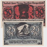 Vaeten-Tangerhütte-Notgeld 25,50 Pfennig vom 1.8.1921, 2 Scheine
