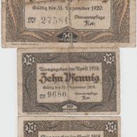 Vaihingen-Notgeld 10,10,50 Pf. vom April 1918,3 Scheine stark gebraucht 3 Scheine