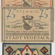 Vegesack-Notgeld 25,50,75 Pfennig vom 1.12.1921 und 50,50 Pf.v.13.5.1921,5 Scheine