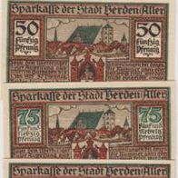 Verden-Notgeld 25,50,75 Pfennig und 1 Mark vom 1.12.1921,4 Scheine