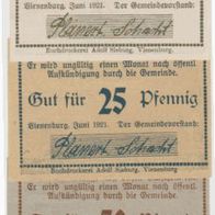 Vienenburg-Notgeld 10,25,50 Pfennig vom Juni1922, 3 Scheine