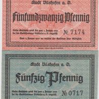 Vilshofen-Notgeld 25,50 Pfennig vom 1.10.1920, 2 Scheine