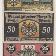 Visselhövede-Notgeld 25,50,50 Pfennig vom 1.6.1921, 3 Scheine