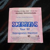 alte Konzertkarte, Scorpions, 21.05.1982 in Nürnberg (T#)