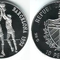 KUBA 10 Pesos 1990 Silber Proof/ PP "XXV. Olympiade 1992 in Barcelona" Basketball