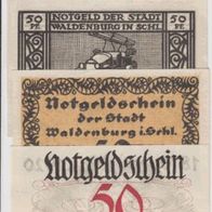 Waldenburg-Schlesien-Notgeld 4x50 Pf. vom 19.9 und 29.9.1922.4 Scheine