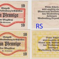 Waldenburg-Schlesien-Notgeld 10,10 Pfennig, bis 12.1919, 2 verschiedene