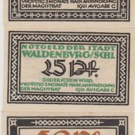 Waldenburg-Schlesien-Notgeld 10,25,50 Pfennig Ausgabe C von 1921,3 Scheine