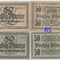 Waldenburg-Schlesien-Notgeld 50,50 Pfennig Serie I Nr.43519 u. 3593, 2 Scheine